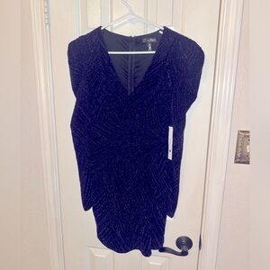 AQUA, little black dress with blue sparkle pattern/embellishment, Size: Small